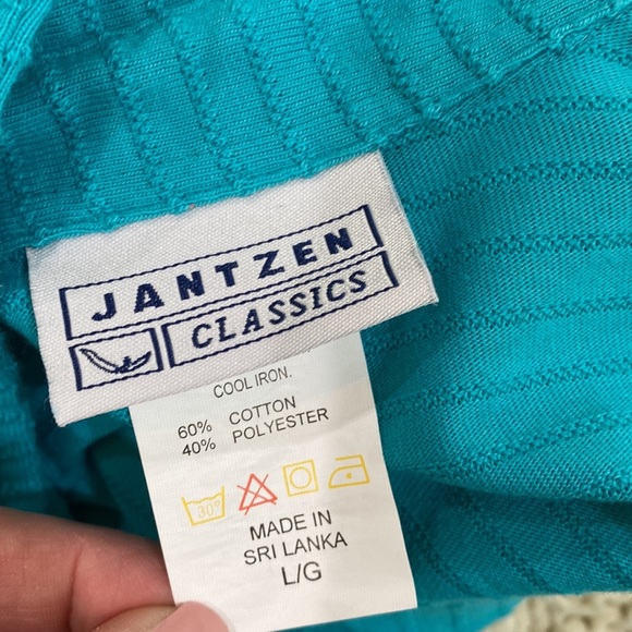 Vintage Jantzen turquoise knit button up top size large - Picture 5 of 8